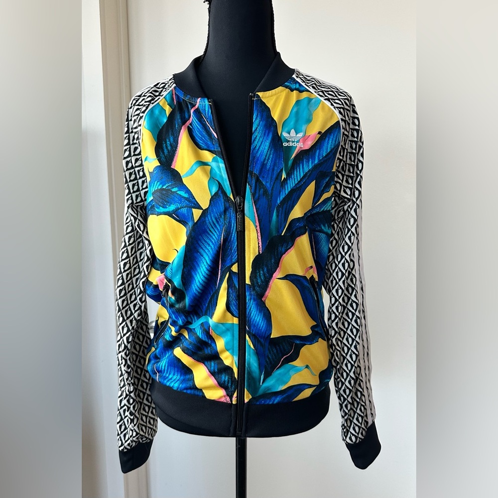 adidas Originals x Farm Rio Passinho Blue/Yellow Big Leaf Track Jacket. Size XS - Picture 10 of 16
